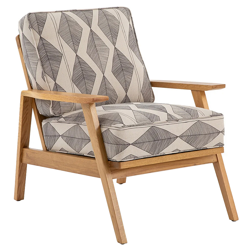 Кресло с каркасом из массива дуба Deniaud Oak Rhombus Beige Armchair Светлый дуб Бежевый в Барнауле | Loft Concept 