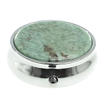 Таблетница карманная круглая с 3-мя отделениями с зеркалом и накладкой из натурального камня Жадеит Silver Stone Pillboxes варинант исполнения - 3 | Loft Concept в Барнауле