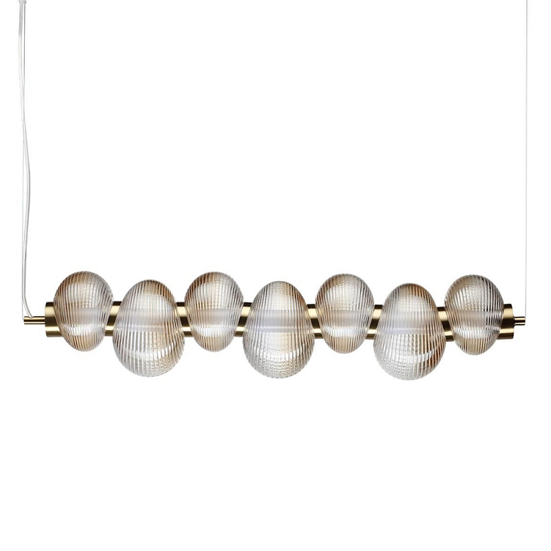 Подвесной светильник линейный с 7-ю рифлеными стеклянными шарами Marcelh Light Бронза Прозрачный Хром Серый в Барнауле | Loft Concept 