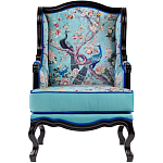 Кресло из натурального бука бирюзовое с изображением птиц и цветов Turquoise Chinoiserie Garden Armchair варинант исполнения - 1 | Loft Concept в Барнауле