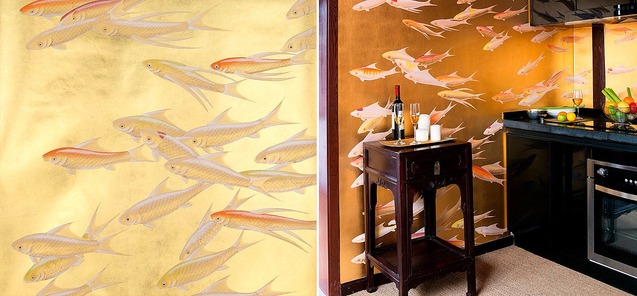 Обои ручная роспись Fishes Koi on Deep Rich Gold gilded paper Обои ручная роспись Fishes Koi on Deep Rich Gold gilded paper - Loft-Concept в Барнауле