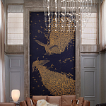 Обои ручная роспись в стиле Арт-деко Whistler Peacocks Colourway SC-100 on Empire Blue dyed silk варинант исполнения - 1 | Loft Concept в Барнауле