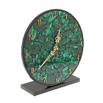 Часы настольные круглые из натурального камня Малахит Round Stone Clock варинант исполнения - 2 | Loft Concept в Барнауле