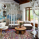 Дизайнерский угловой диван с велюровой светло-коричневой обивкой Fosse Sofa варинант исполнения - 7 | Loft Concept в Барнауле