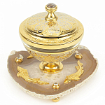 Икорница с декором "Три рыбки" с гравировкой на подставке из натурального камня Агат Decorative Cavair Dishes варинант исполнения - 1 | Loft Concept в Барнауле