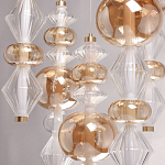 Люстра с плафонами из прозрачного и янтарного стекла в виде шаров и ромбов Gabriel Scott Luna варинант исполнения - 8 | Loft Concept в Барнауле