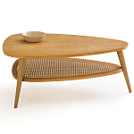 Журнальный стол из массива дуба и декором из плетеного ротанга Reyer Rattan Coffee Table варинант исполнения - 2 | Loft Concept в Барнауле