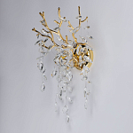 Бра золотого цвета с декоративными ветвями и прозрачными подвесками в форме листьев Droplet Chandelier варинант исполнения - 3 | Loft Concept в Барнауле