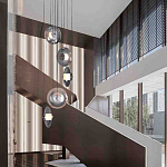 Люстра каскадная с 5-ю круглыми стеклянными плафонами дымчатого цвета и черными деталями Orbit Serenade варинант исполнения - 5 | Loft Concept в Барнауле