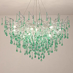 Люстра серебрянная с зелеными стеклянными подвесками в форме капель FAIRYTREE Light варинант исполнения - 1 | Loft Concept в Барнауле