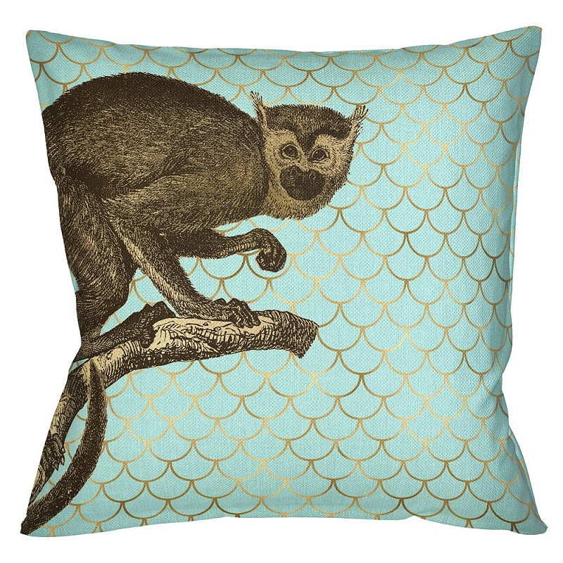 Подушка Safari light blue monkey Бирюзовый Глянцевое золото Подушка Safari light blue monkey Бирюзовый Глянцевое золото в Барнауле | Loft Concept
