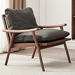 Кресло c каркасом из массива дерева и мягкой кожаной обивкой Walnut Armchair варинант исполнения - 1 | Loft Concept в Барнауле