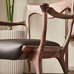 Стул деревянный с мягким сиденьем из коричневой натуральной кожи Moon Walnut Furniture варинант исполнения - 4 | Loft Concept в Барнауле