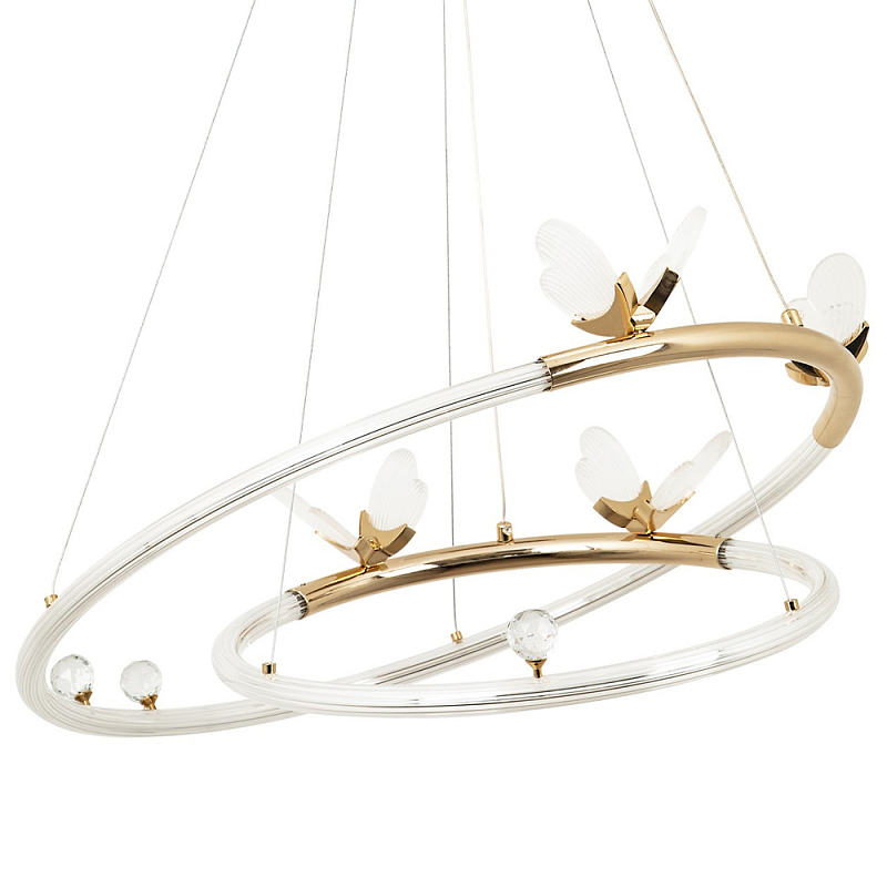 Кольцевая люстра с декором в виде бабочек Glass Butterflies Two Rings Chandelier Глянцевое золото Прозрачный Кольцевая люстра с декором в виде бабочек Glass Butterflies Two Rings Chandelier Глянцевое золото Прозрачный в Барнауле | Loft Concept