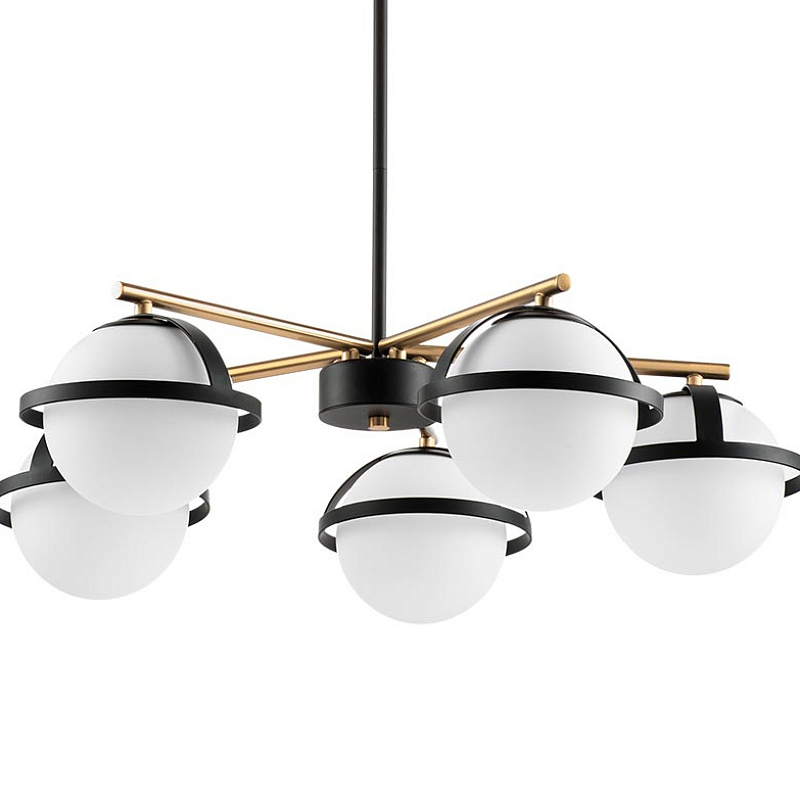 Люстра Balls in Cap Chandelier 5 Черный Белый Латунь Люстра Balls in Cap Chandelier 5 Черный Белый Латунь в Барнауле | Loft Concept