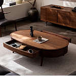 Кофейный стол овальный из дерева с 2-мя ящиками Coffee Walnut Table варинант исполнения - 2 | Loft Concept в Барнауле