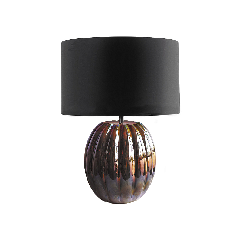 Настольная лампа с черным цилиндрическим абажуром и ребристым шарообразным основанием из коричневого стекла с дуохромным эффектом Natural Concepts Черный Коричневый в Барнауле | Loft Concept 