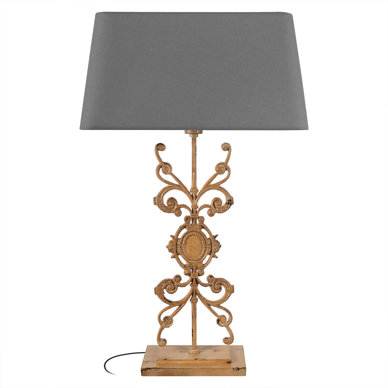 Настольная лампа на ажурном чугунном основании с серым абажуром Openwork Lamp Коричневый Серый в Барнауле | Loft Concept 