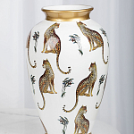 Ваза белая овальная с рисунком леопардов и золотыми акцентами LEOPARD Collection варинант исполнения - 3 | Loft Concept в Барнауле