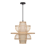 Подвесной светильник фигурный из деревянных прутьев с плафоном из натуральной ткани Light Inside the Cell варинант исполнения - 3 | Loft Concept в Барнауле