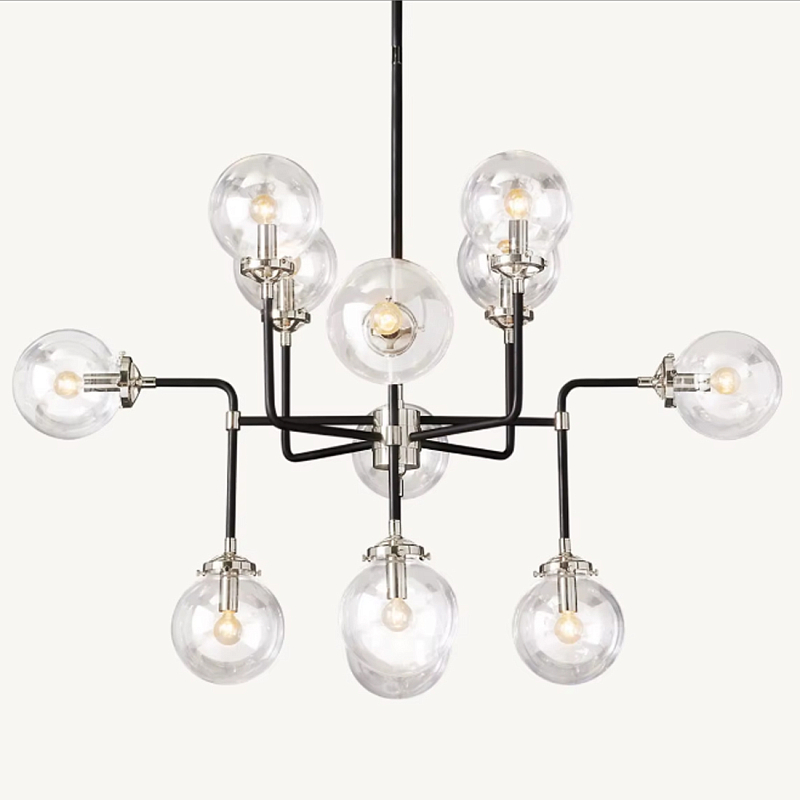 Люстра БИСТРО GLOBE CLEAR GLASS SILVER CHANDELIER 8 Черный Серебряный Прозрачное Стекло в Барнауле | Loft Concept 