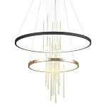 Люстра подвесная с 2-мя круглыми подвесами в черном и золотистом цвете и вертикальными подвесками Ring Horizontal варинант исполнения - 1 | Loft Concept в Барнауле