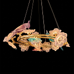 Люстра круглая на золотом каркасе с птичками и цветочным декором Miscellaneous herbs варинант исполнения - 4 | Loft Concept в Барнауле