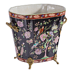 Кашпо из фарфора черная с цветочной росписью и бронзовой стрекозой Spring Garden варинант исполнения - 3 | Loft Concept в Барнауле