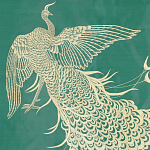 Обои ручная роспись в стиле Арт-деко Whistler Peacocks Original colourway on green painted silk варинант исполнения - 2 | Loft Concept в Барнауле