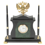 Часы настольные с Гербом России и 2-мя шариковыми ручками в комплекте Stone Clock варинант исполнения - 1 | Loft Concept в Барнауле