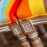 Стул бежевый в разноцветную полоску из натурального бука с изображением птиц и цветов Blooming Red Birds Colorful Stripes Chair варинант исполнения - 7 | Loft Concept в Барнауле