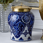 Ваза с насыщенным синим орнаментом и золотой крышкой Blue & White Ornament  варинант исполнения - 2 | Loft Concept в Барнауле