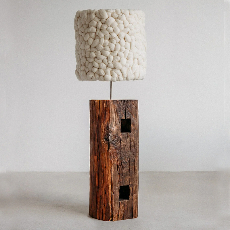 Торшер с вязаным абажуром Woolen Floor Lamp Белый Коричневый Торшер с вязаным абажуром Woolen Floor Lamp Белый Коричневый в Барнауле | Loft Concept