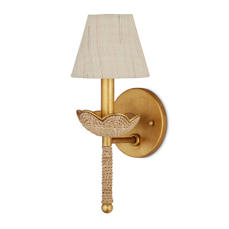 Бра из кованого железа с отделкой плетеной веревкой и сусальным золотом Parisian Style Золотой Бежевый в Барнауле | Loft Concept 