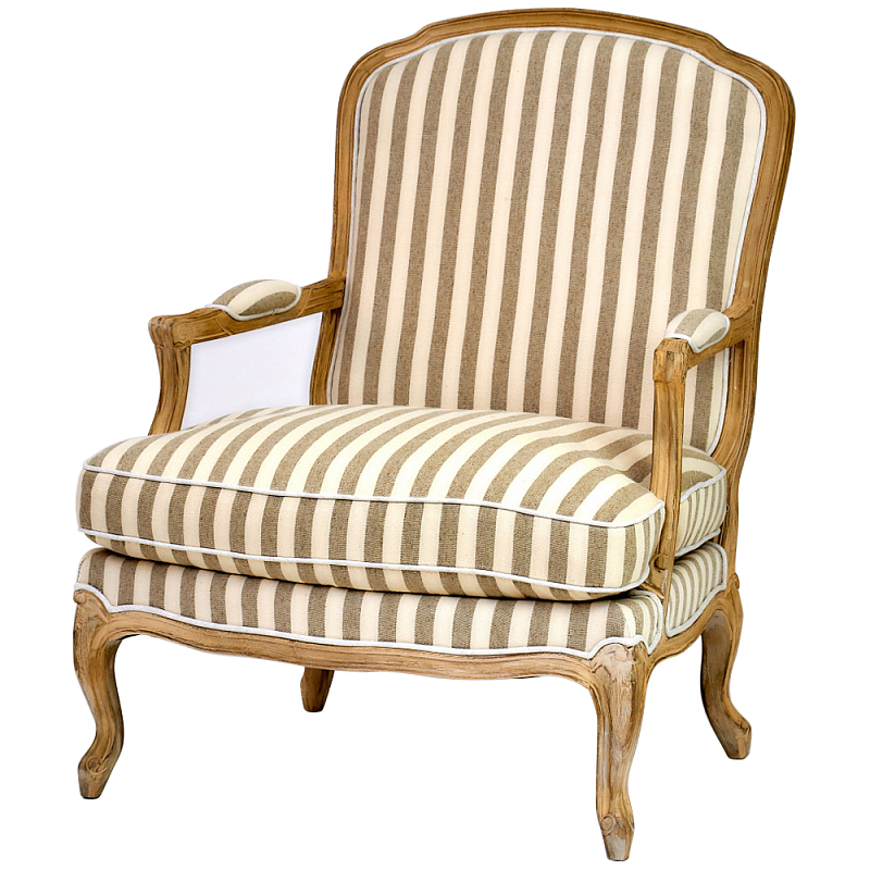 Кресло в полоску в стиле прованс Yvon French Seating Armchair Золотой дуб Бежевый Коричневый Кресло в полоску в стиле прованс Yvon French Seating Armchair Золотой дуб Бежевый Коричневый в Барнауле | Loft Concept