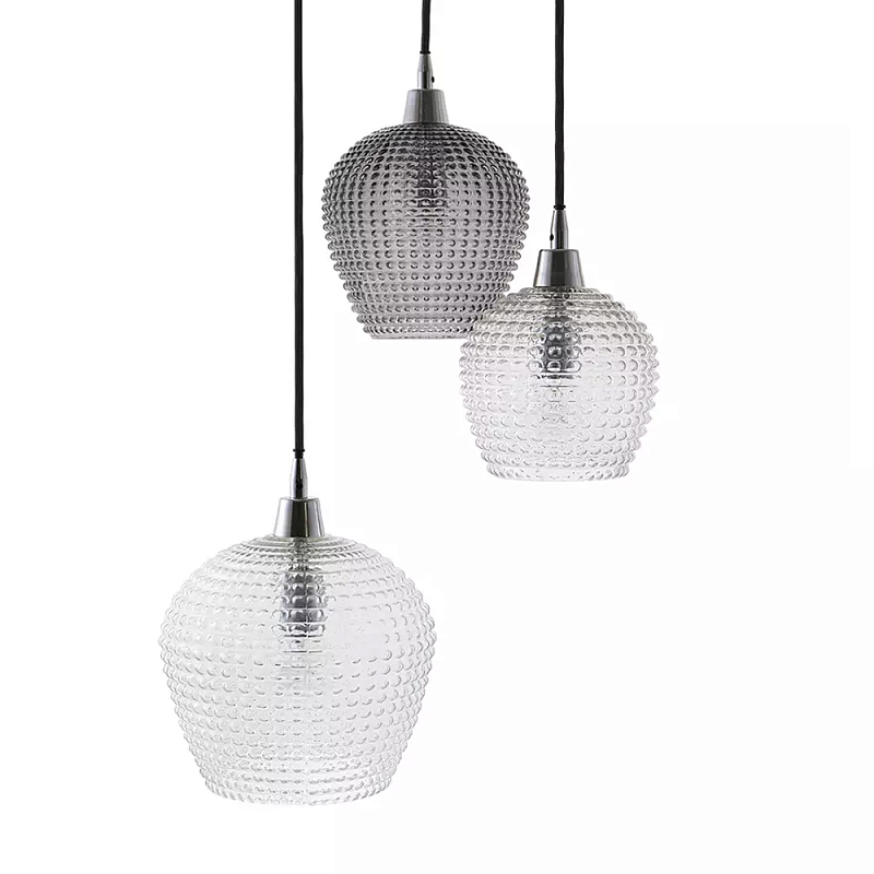Подвесной светильник каскадный с 3-мя фактурными стеклянными плафонами Cascade with Relief Lampshades Прозрачный Сливовый Серый Подвесной светильник каскадный с 3-мя фактурными стеклянными плафонами Cascade with Relief Lampshades Прозрачный Сливовый Серый в Барнауле | Loft Concept