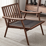 Кресло c каркасом из массива дерева и мягкой кожаной обивкой Walnut Armchair варинант исполнения - 8 | Loft Concept в Барнауле