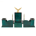 Настольный письменный набор из змеевика тёмно-зелёного цвета с декором в виде орла Successful Leader варинант исполнения - 6 | Loft Concept в Барнауле