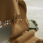 Плед из шерсти цвета охры с бахарамой Waffle Comfort варинант исполнения - 6 | Loft Concept в Барнауле