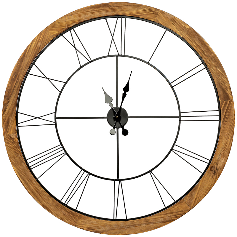 Часы настенные деревянные с римскими цифрами чёрного цвета Clock with History Коричневый Черный в Барнауле | Loft Concept 