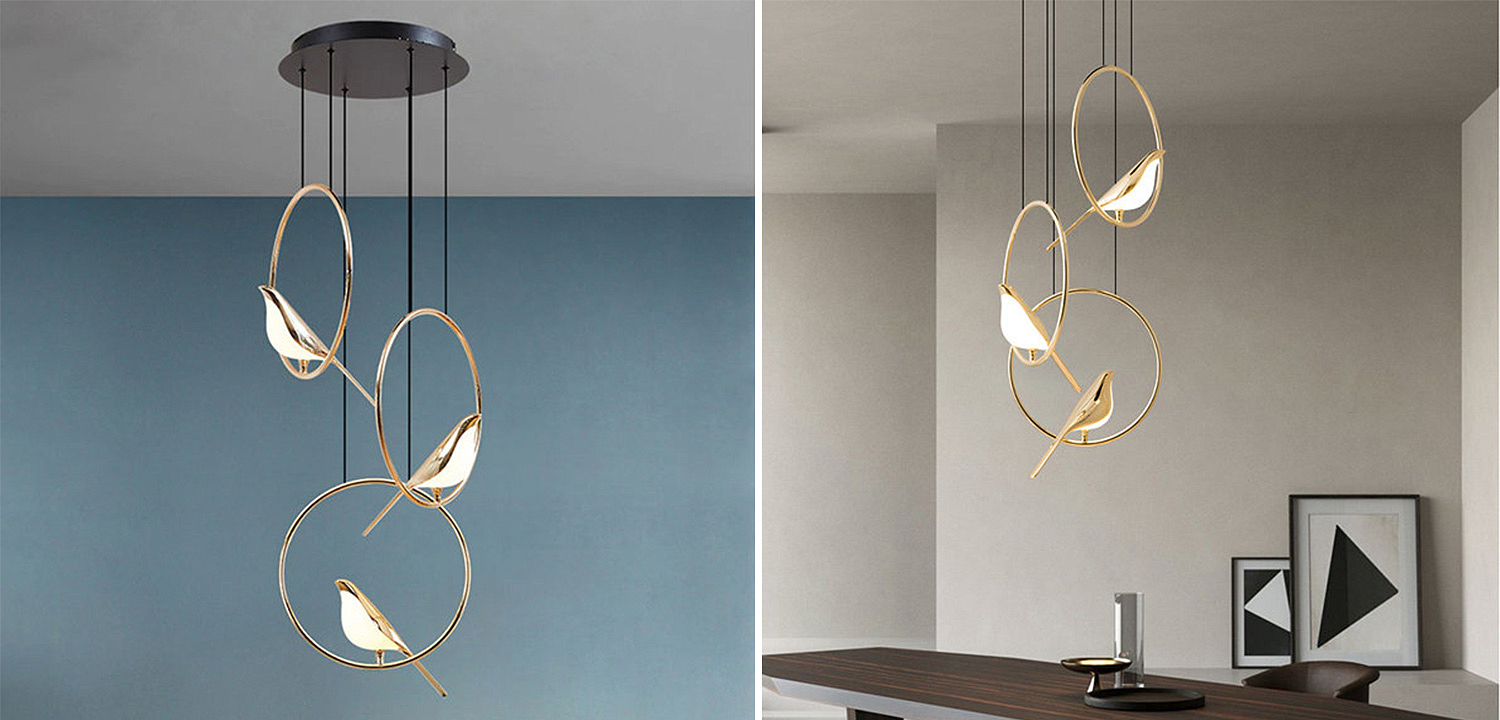 Люстра с золотыми птичками в кольцах NOMI Chandelier Three birds Люстра с золотыми птичками в кольцах NOMI Chandelier Three birds - Loft-Concept в Барнауле
