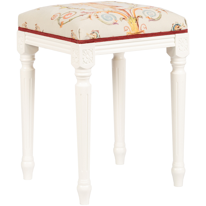 Банкетка одноместная из массива бука бежевая с растительным орнаментом Raffael Beige Floral Banquette Белый Бежевый Мульти Банкетка одноместная из массива бука бежевая с растительным орнаментом Raffael Beige Floral Banquette Белый Бежевый Мульти в Барнауле | Loft Concept