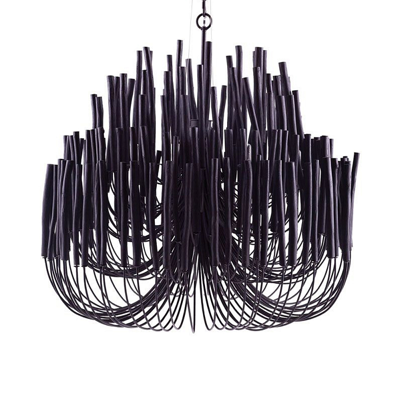 Люстра черная с несколькими ярусами деревянных палочек Bright Wooden Chandelier Черный Люстра черная с несколькими ярусами деревянных палочек Bright Wooden Chandelier Черный в Барнауле | Loft Concept