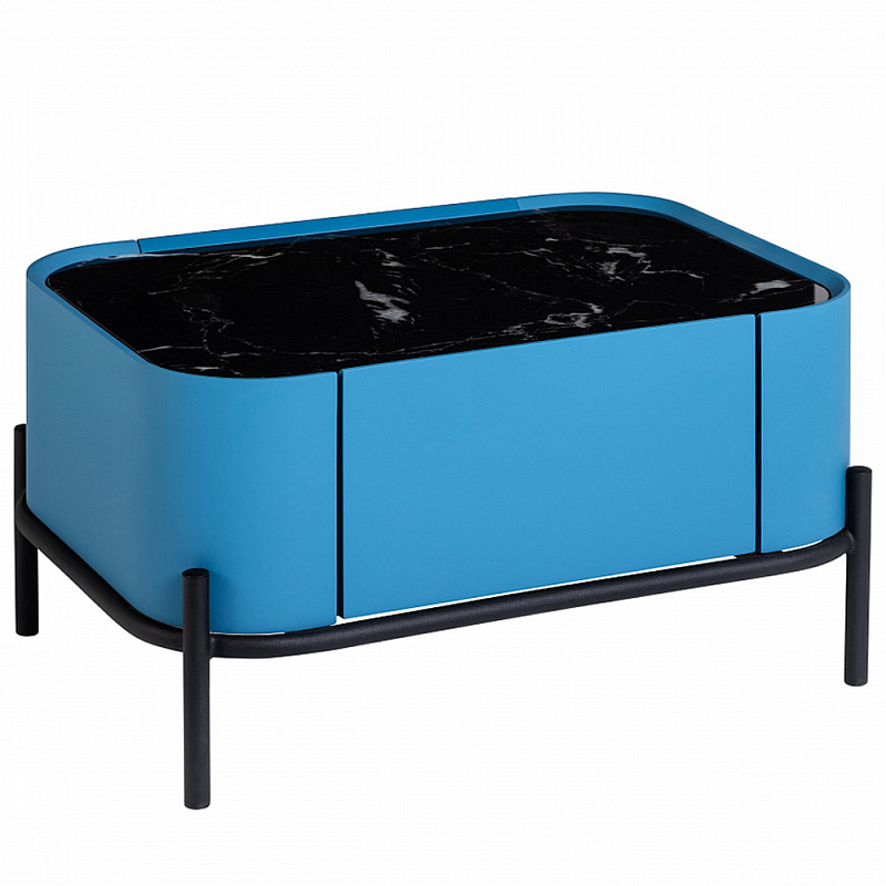 Тумба прикроватная чёрно-голубая с  ящиком Blue Cabinet Голубой Черный в Барнауле | Loft Concept 