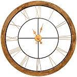 Часы настенные деревянные с римскими цифрами бронзового цвета Clock with History варинант исполнения - 1 | Loft Concept в Барнауле