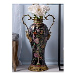 Ваза из фарфора черная с цветочной росписью и бронзовыми элементами Spring Garden варинант исполнения - 3 | Loft Concept в Барнауле