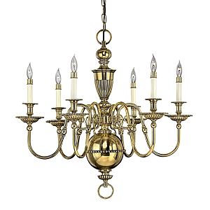 Люстра цвета латунь с 6-ю лампами в форме свечей в классическом стиле Hinkley