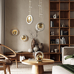 Подвесной светильник с бежевым текстурным кольцом и латунным шаром в центре Tactile  варинант исполнения - 6 | Loft Concept в Барнауле