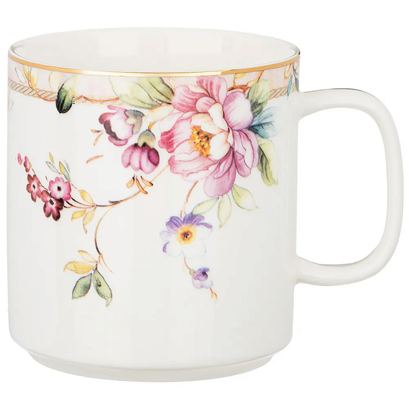 Кружка из фарфора белая с цветочным принтом 400 мл Flower Porcelain Collection Белый Мульти в Барнауле | Loft Concept 