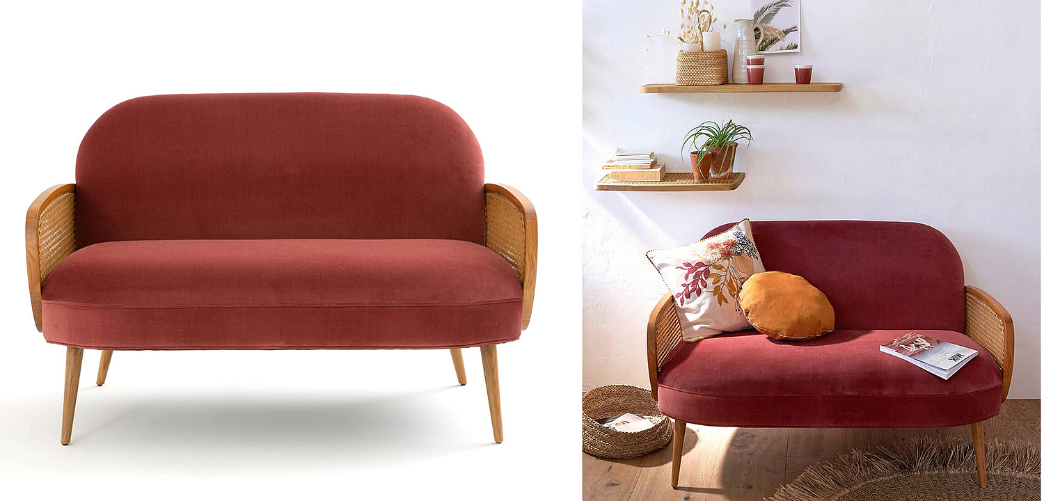Диван Morten Wicker Crimson Sofa Малиновый Диван Morten Wicker Crimson Sofa Малиновый - Loft-Concept в Барнауле
